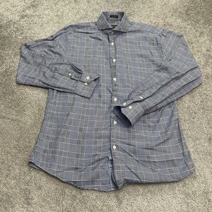 Neiman Marcus Houndstooth Dress Shirt Mens Medium Blue 80's 2-Ply Cotton Work